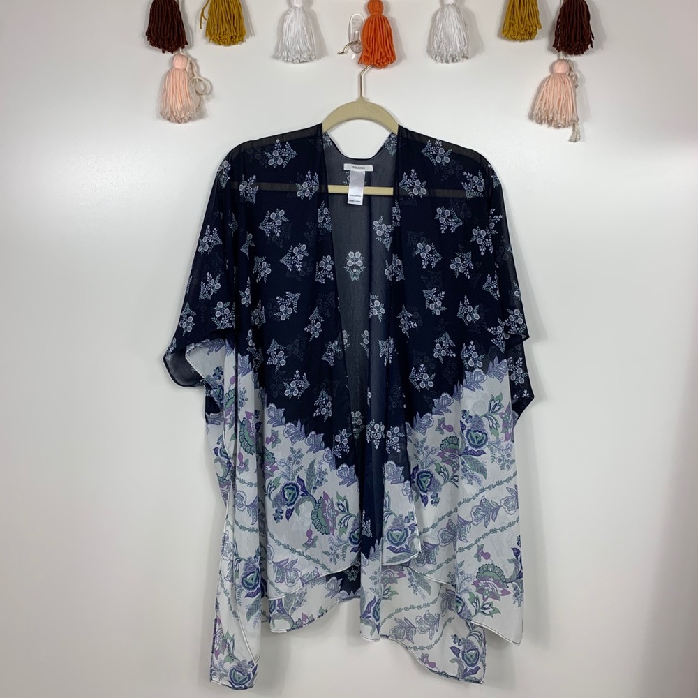 Maurices Border Print Open Front Kimono - Picture 2 of 8